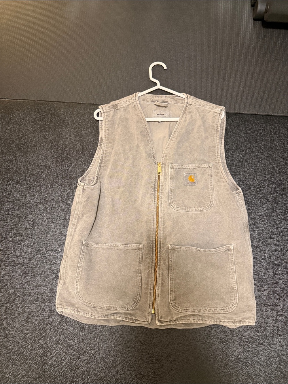 Used Carhartt WIP Gray Utility Canvas Zip Vest with Gold-Tone Zipper